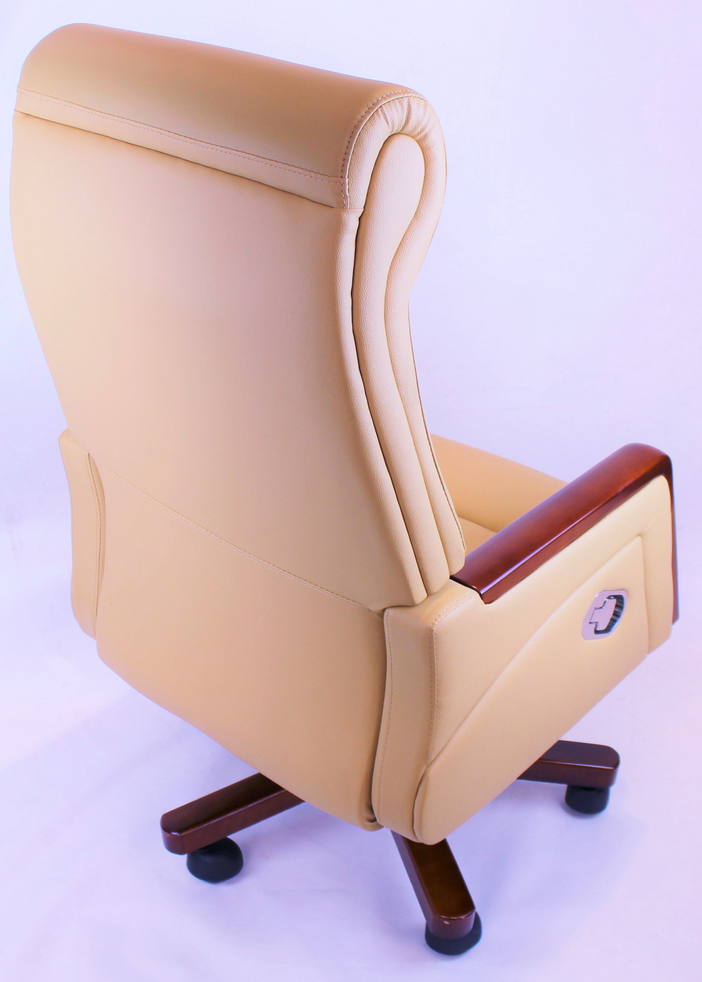 Reclining Beige Leather Executive Office Chair with Wooden Arms - SZ-A109